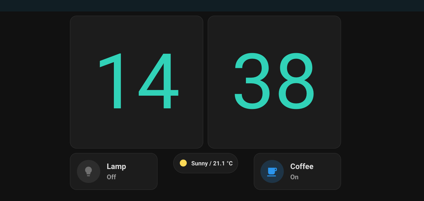 My Home Assistant clock showing the coffee button